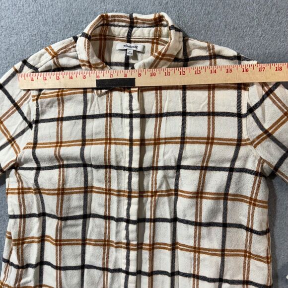 Madewell Shirt Womens S Ivory Ginger Navy Plaid Oversized Flannel Boyfriend - Picture 4 of 10